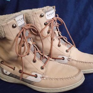 Sperry Top Sider Boots Womens 10 M Tall Winter Brown Leather Lace Up Fur 9173675